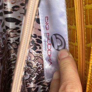 Snake skin mustard yellow clutch bag with gold chain two compartments